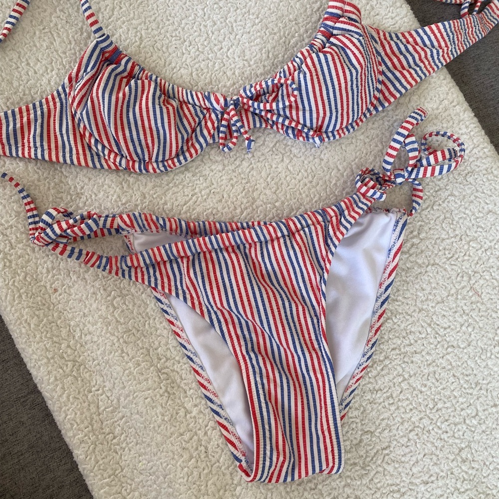 Target xhiliration bathing suit, two piece, red white and blue